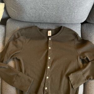Redone x Hanes Black Button-Up Cardigan Cotton long sleeve